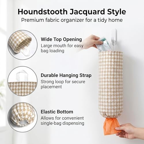 Plastic Bag Holder, Wall Mount Grocery Bag Dispenser, Yarn-dyed Houndstooth - Image 2