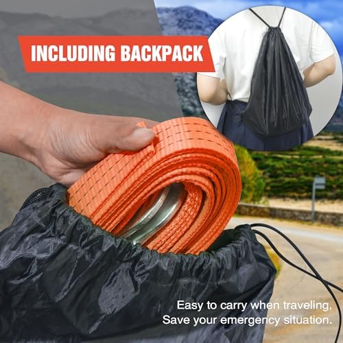 Tow Strap with Hooks 2”x20’ 15, 000 LBS, Tow Rope Metal Safety Hooks - Image 2