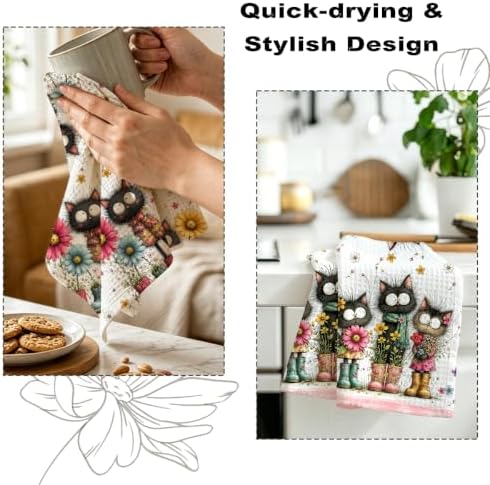 2 Pcs Funny Cat Kitchen Towels, Cat Theme Soft Absorbent Hand Tea Towels 03 - Image 6