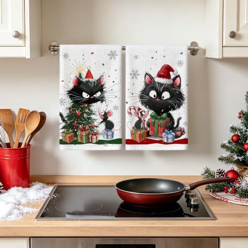 Christmas Kitchen Towels Set of 2 Holiday Decor Cat Hand Towels 16x26 Inch - Image 3