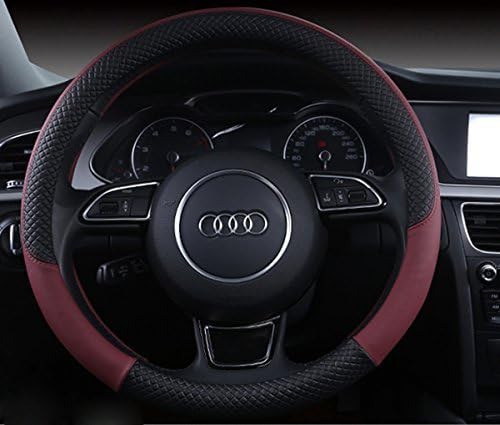 Automotive Leather Steering Wheel Cover Anti Slip Wrap 15", Wine Red - Image 3