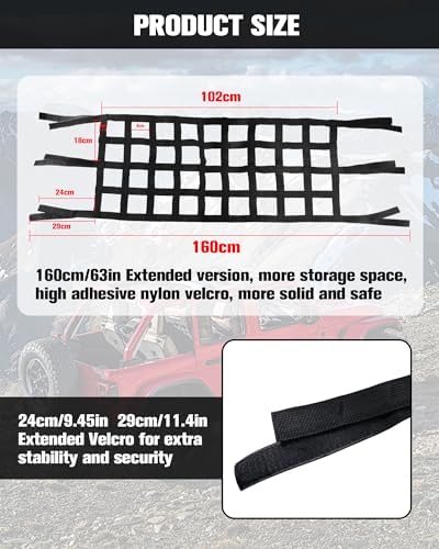 ​Aochuang Top Mesh Roof for Jeep Cargo Net Hammock for Jeep Wrangler - Image 2