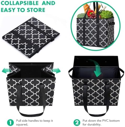 WISELIFE Reusable Grocery Bags 3-Pack Foldable Washable Large Storage Bins - Image 5