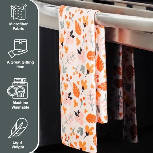 Wildflowers Microfiber Kitchen Towels | Pink & Orange Color Pattern| Waffle - Image 4