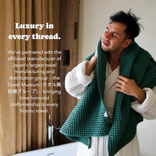 Luxury Organic Japanese Cotton Waffle Bath Towel | Thick, Quick Dry Bathroom - Image 4