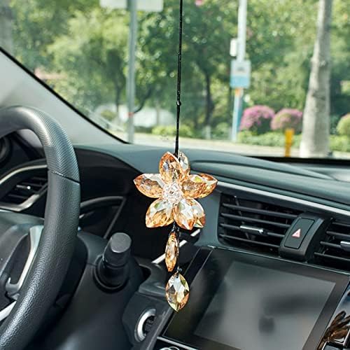 Crystal Flower Rear View Mirror Pendant, Car Hanging Ornament, Lucky Accessory by ATMOMO