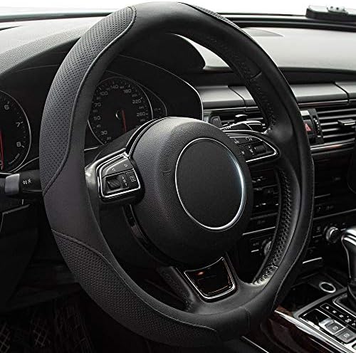 Car Steering Wheel Cover, 14.5-15 Inch Black Universal Microfiber Leather by Xizopucy