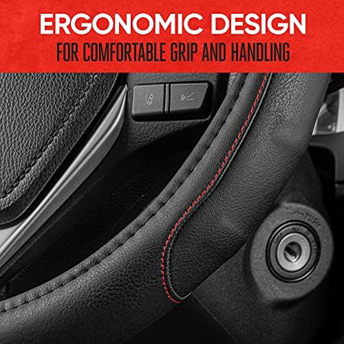 Motor Trend GripDrive Faux Black Leather Steering Wheel Cover - Image 4