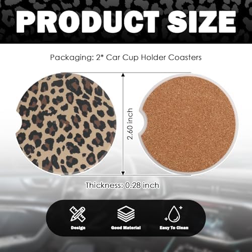 2PCS Car Cup Coasters, 2.6 Inch Leopard Print Cup Holder Coasters - Image 2