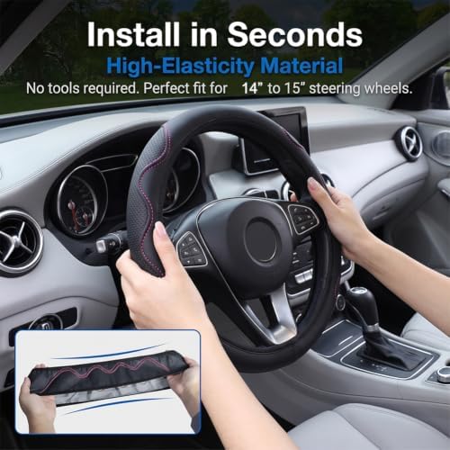 Elastic Steering Wheel Cover Black and Pink Universal 14-15 inch - Image 3