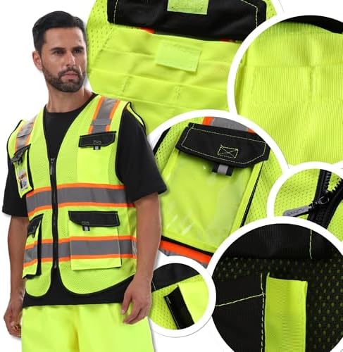 JKSafety Safety Vest for Men Women Hi Vis Reflective Vest JK220 YBlack L - Image 5