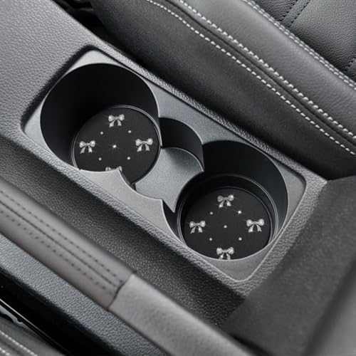 2PCS Car Coasters Rhinestone Bow Cup Holder Pad Anti-Slip Gray - Image 6
