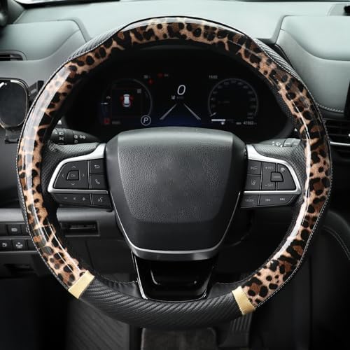 KAFEEK Light Brown Leopard Print Steering Wheel Cover - Image 2