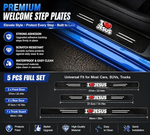 5PCS 2 Hearts Car Door Sill Protector, Carbon Fiber Leather Sill Stickers - Image 4