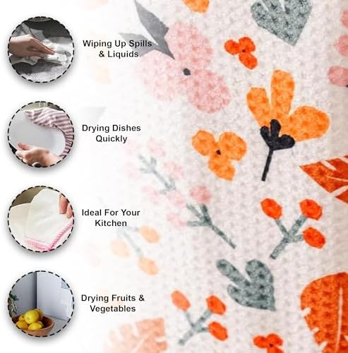 Wildflowers Microfiber Kitchen Towels | Pink & Orange Color Pattern| Waffle - Image 2
