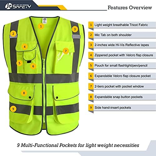 JKSafety Safety Vest for Men Women Reflective Hi Vis JK150 Yellow 4XL - Image 3