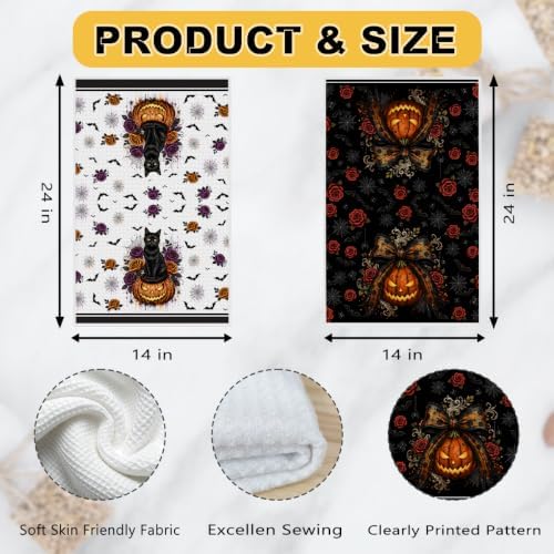 ZHAMEN 2 Pcs Halloween Kitchen Towels, Cat Soft Absorbent Hand Tea Towels - Image 3