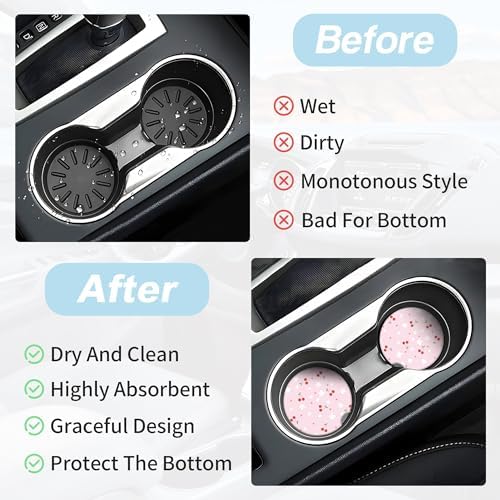 Pink Cherry Car Coasters for Cup Holders, 2 Pack Car Cup Holder Coasters for Car - Image 6