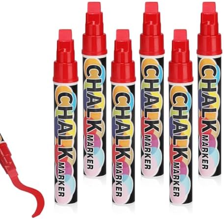 6PCS Red Jumbo Liquid Chalk Markers Erasable 10mm Reversible Tip by Unknown