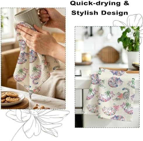 2 Pcs Colorful Cat Kitchen Towels, Cats Soft Absorbent Hand Tea Towel - Image 6