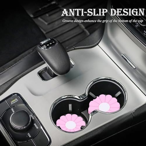 4-Pack Car Cup Holder Coaster Inserts, Daisy Shape, 2.75 Inch Non-Slip Silicone - Image 3