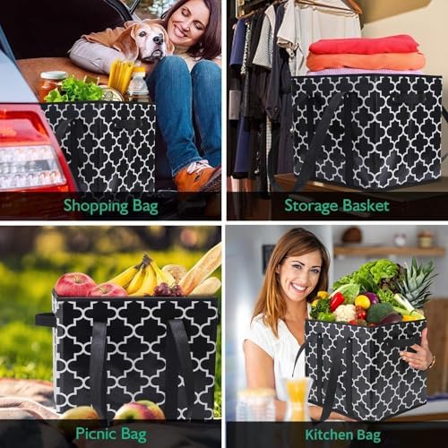 WISELIFE Reusable Grocery Bags 3-Pack Foldable Washable Large Storage Bins - Image 2