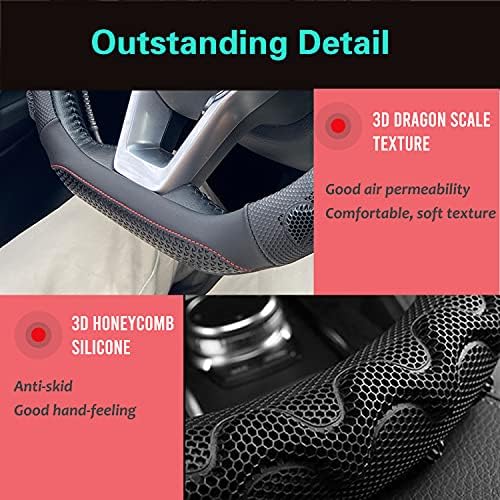 PINCTROT D Shaped 14 Inch Steering Wheel Cover Great Grip Black/Red Stitch - Image 3