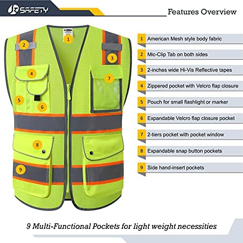 JKSafety Safety Vest for Men Women Reflective Hi Vis JK100 Yellow 5XL - Image 3