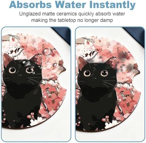 Ceramic Car Cup Holder Coasters Set of 2, 2.56 in Cute Kitten - Image 5