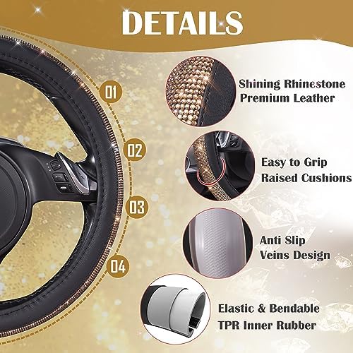CAR PASS Bling Champagne Diamond Steering Wheel Cover - Image 5