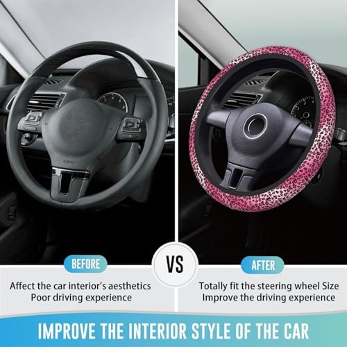 Steering Wheel Cover 15 Inch Breathable Anti Slip, Leopard Hot Pink - Image 3