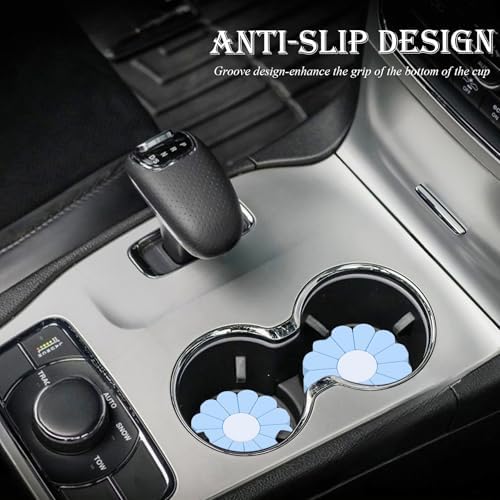 2-Pack Car Cup Holder Coaster Inserts, Daisy Shape, 2.75 Inch Non-Slip Silicone - Image 3