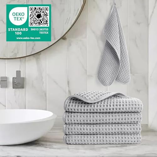 POLYTE 430 GSM Poly Blend Microfiber Waffle Wash Cloth Face Towel, 13x13 in - Image 2