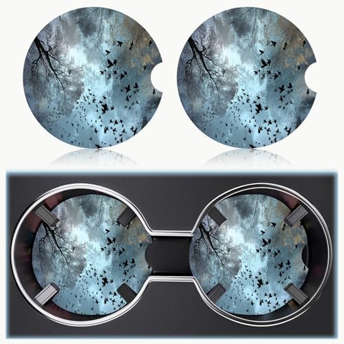 Ceramic Car Cup Holder Coasters Set of 2, 2.56 in Forest Bird - Image 6