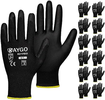 KAYGO Safety Work Gloves for Men Women, PU Coated Palm & Fingers by KAYGO