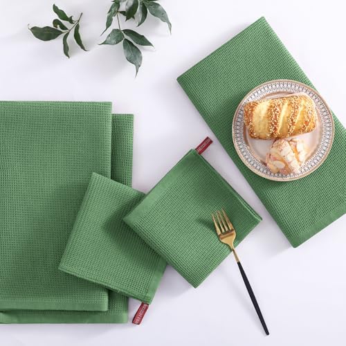 Homaxy 100% Cotton Waffle Weave Kitchen Towels, 4 Pack, Grass Green - Image 2