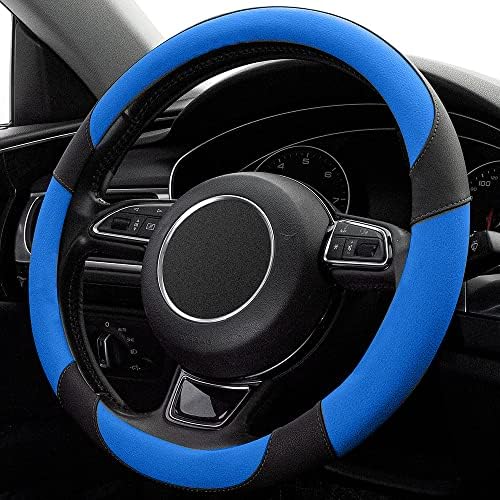 Black and Blue Microfiber Leather Steering Wheel Cover，Universal 15 inch - Image 3