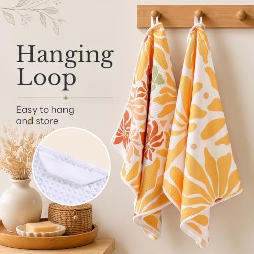 Homaxy Large Waffle Weave Kitchen Towels 2 Pack, Boho Floral - Image 5