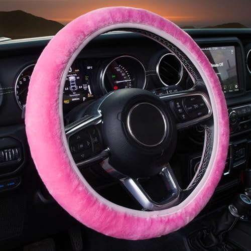 KAFEEK Pink Fuzzy Steering Wheel Cover by KAFEEK