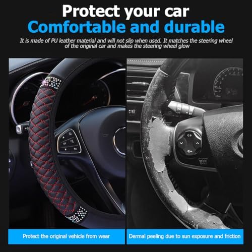 Osilly 15 Inch Rhinestone Leather Steering Wheel Cover - Image 3