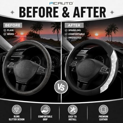 PIC AUTO Steering Wheel Cover, Sparkly Crystal Bling Glitter - Image 6