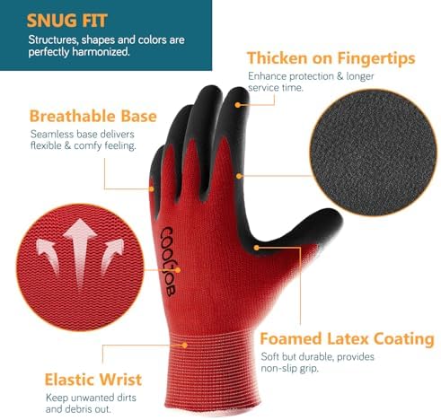 COOLJOB Gardening Gloves for Men, 2 Pairs Breathable Rubber Coated for Garden - Image 2