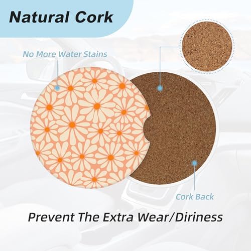 Orange Floral Car Coasters for Cup Holders, 2 Pack Car Cup Holder Coasters for - Image 4