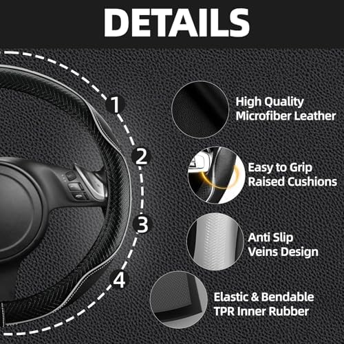 NBTEPEM 6 PCS Car Steering Wheel Cover Set, Microfiber Leather Steering Wheel - Image 3