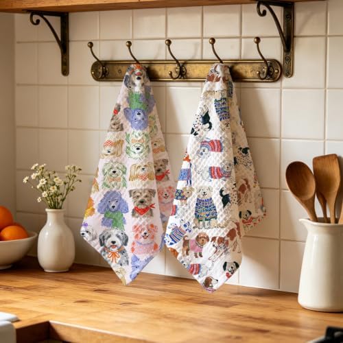 ZHAMEN 2 Pcs Cute Dog Kitchen Towels, Dogs Soft Absorbent Hand Tea Towel - Image 4