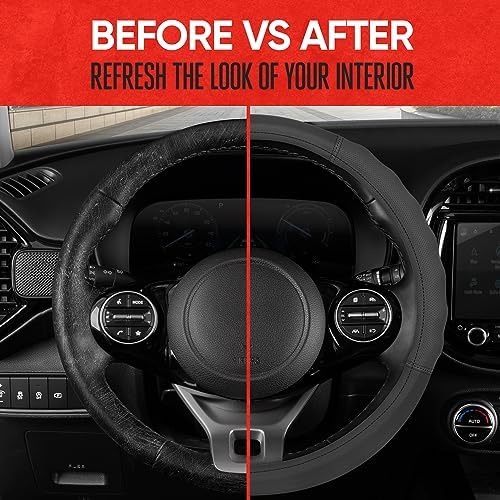 Motor Trend Soft Touch Leather Gray Steering Wheel Cover - Image 4