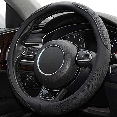Car Steering Wheel Cover, 14.5-15 Inch Black Universal Microfiber Leather - Image 3