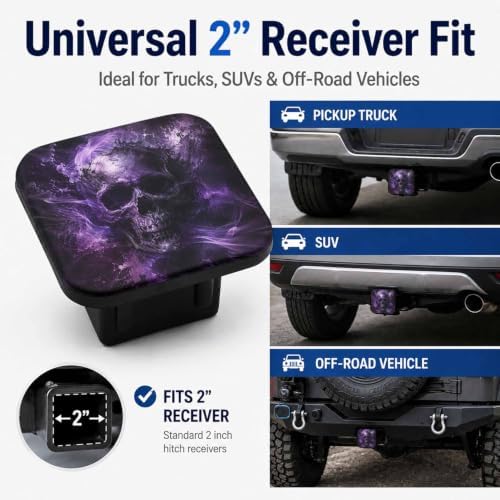 Trailer Hitch Covers Purple Skull Heavy Duty 2 Inch Hitch Cover - Image 4
