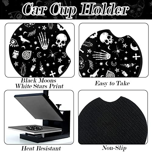 4 Pieces Black Moons White Stars Print Car Accessories Set Black Moons White - Image 5