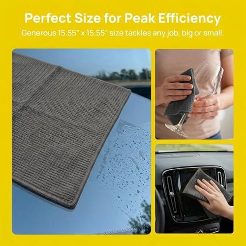 3PCS Microfiber Car Towels, 15x15 Inch, Highly Absorbent Waffle Weave Drying - Image 5
